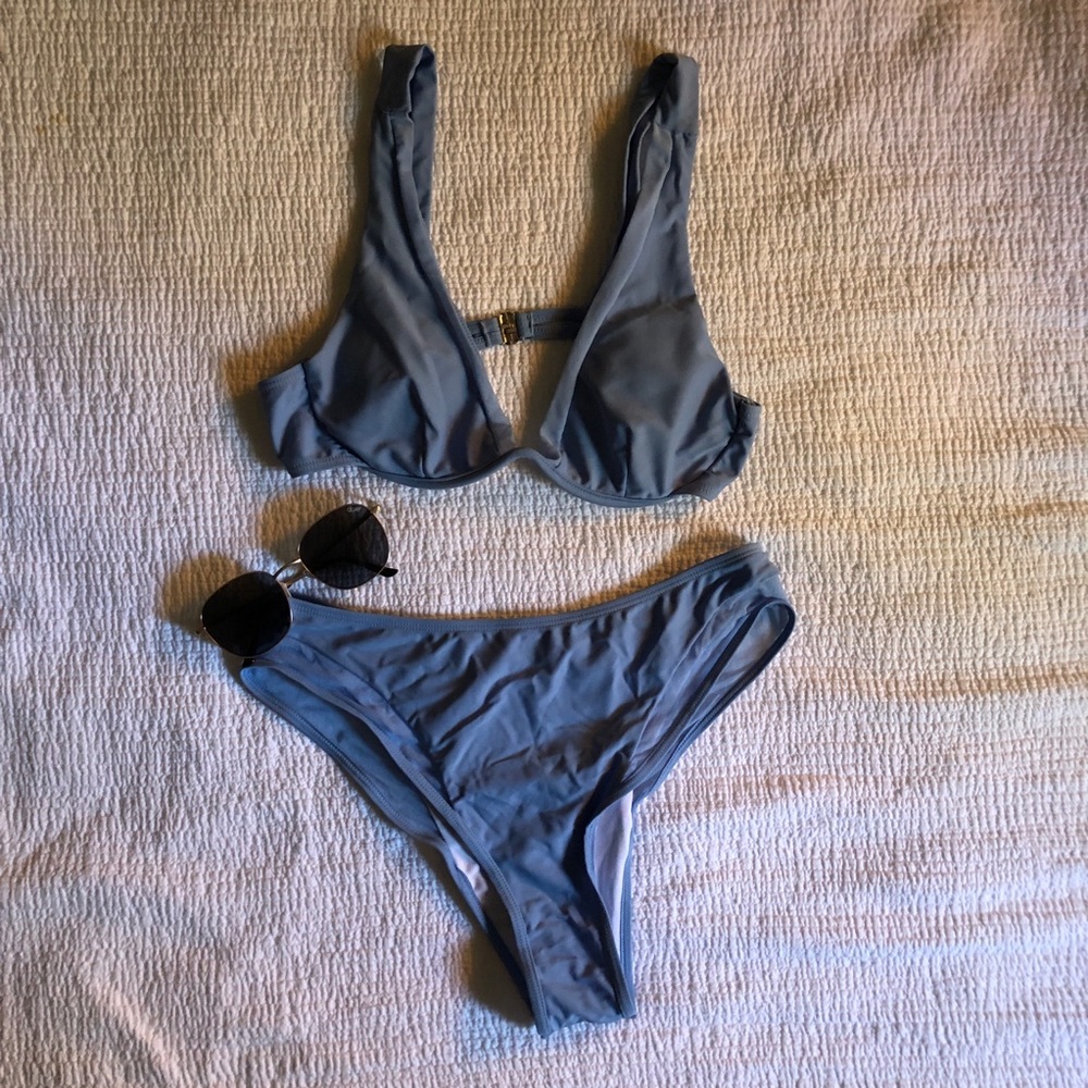 Blue Mesh Detailed Swimsuit